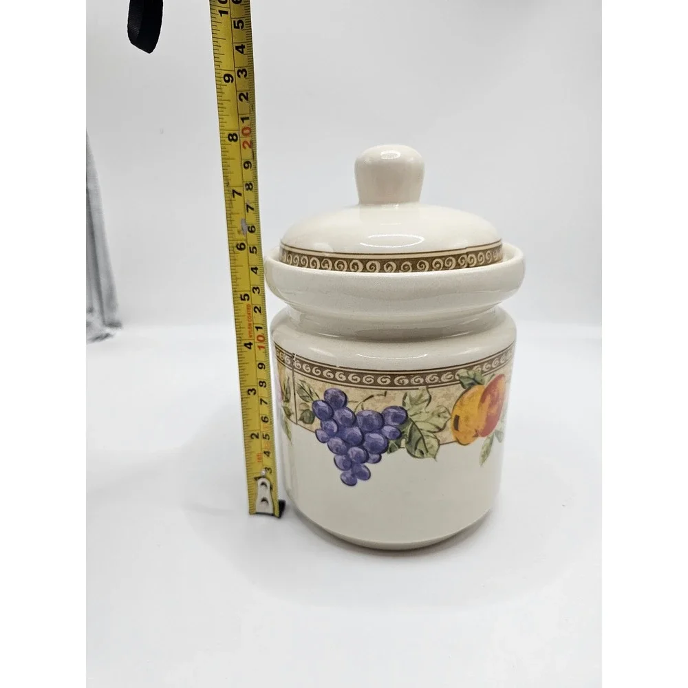 Gibson Everyday Fruit Ceramic Canister Small Jar with Lid Grapes Peaches Cream